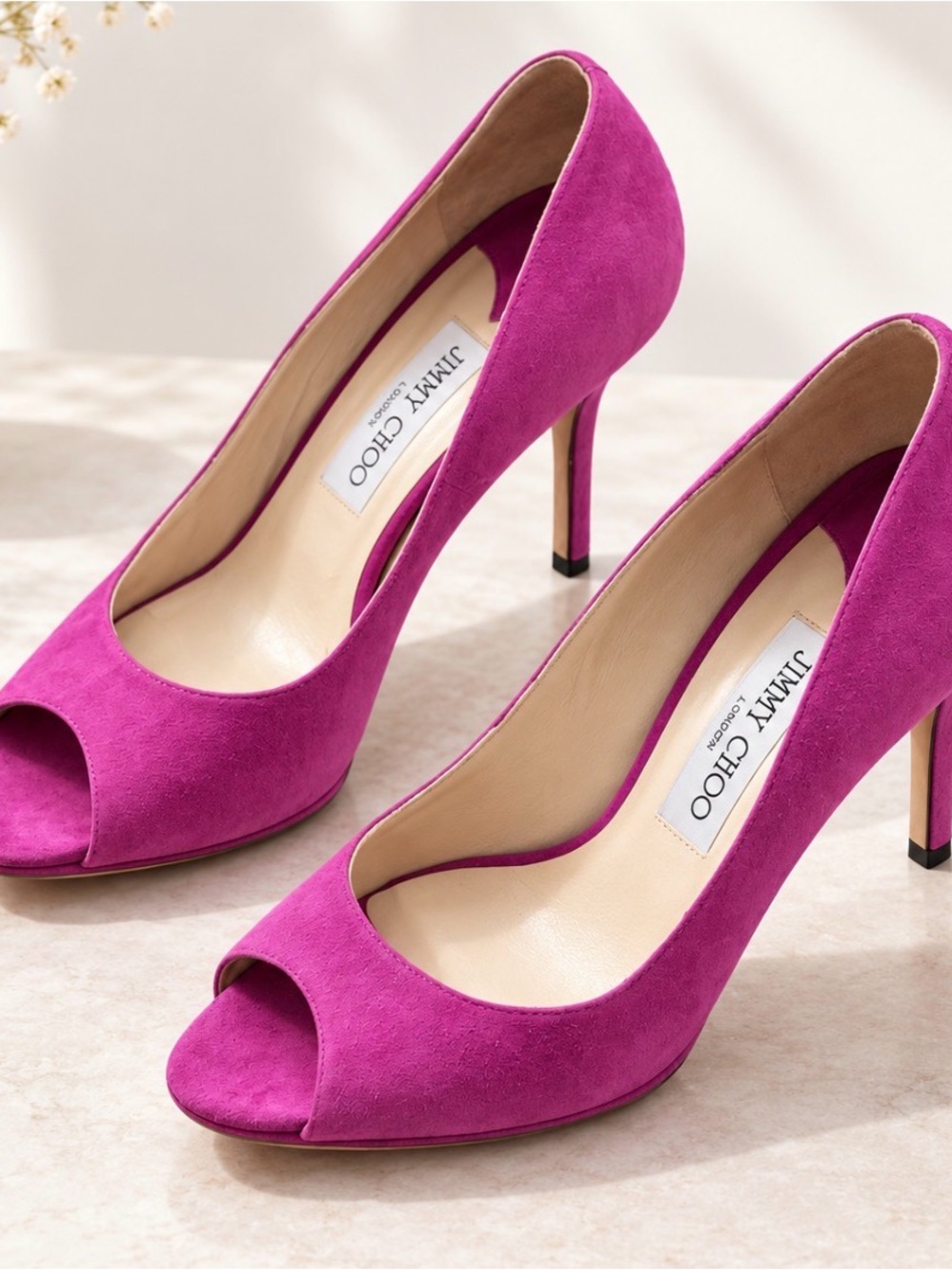 Jimmy Choo Women's Fuschia Suede Peep-Toe Pumps